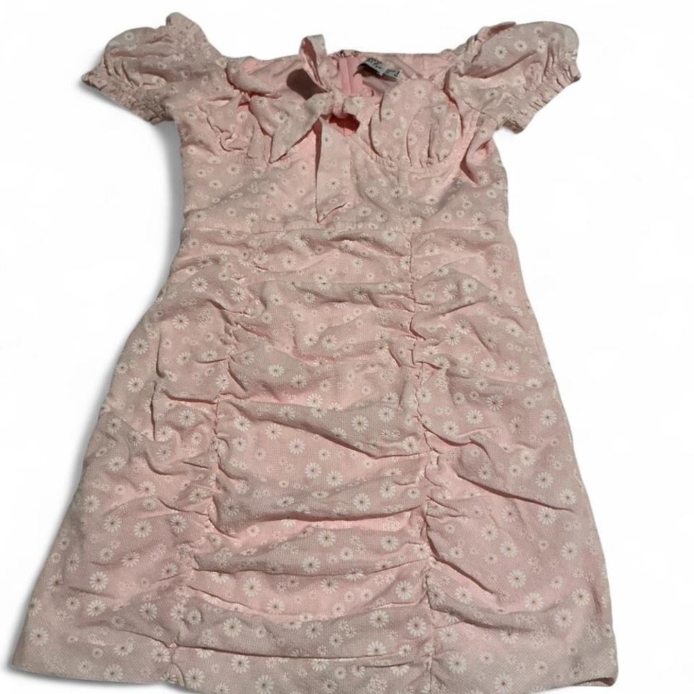 Princess Polly Mini Dress Womens‎ Size 4 Pink Daisy Ruched Puff Sleeve Excellent